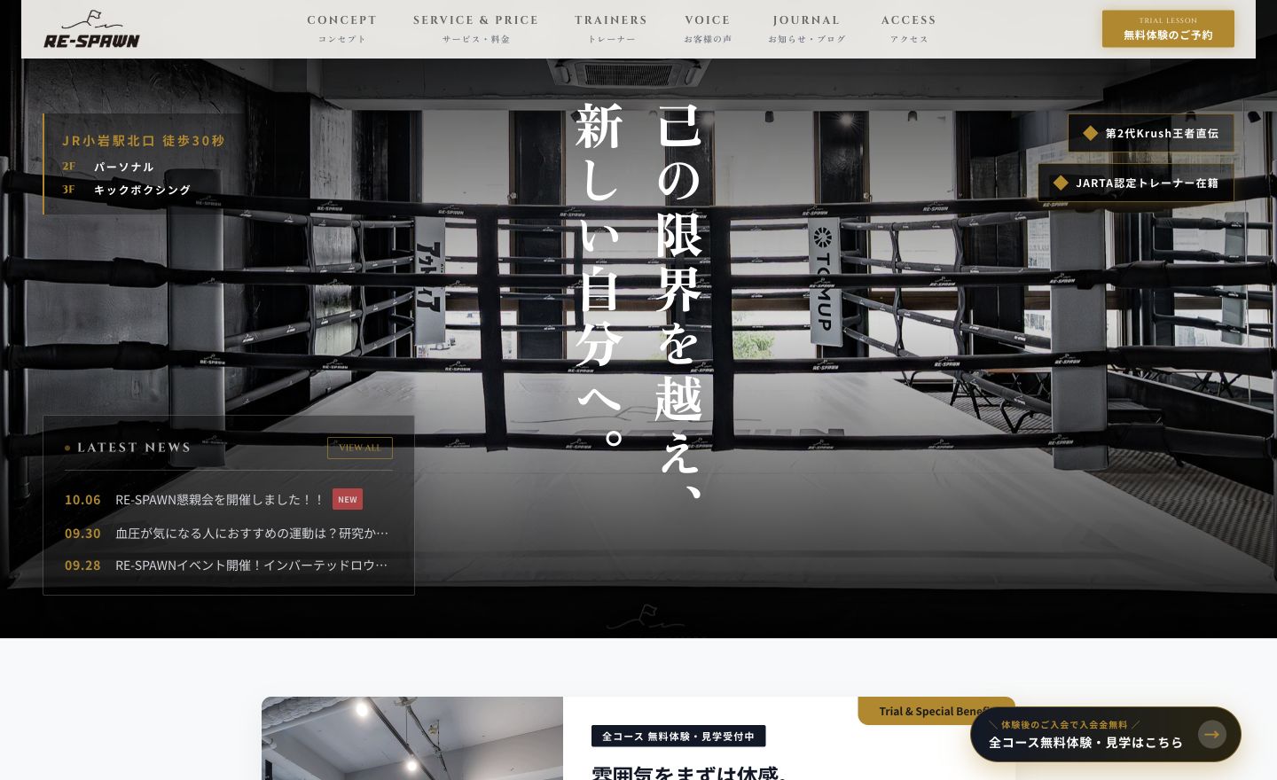 RE-SPAWNの公開サイト画面